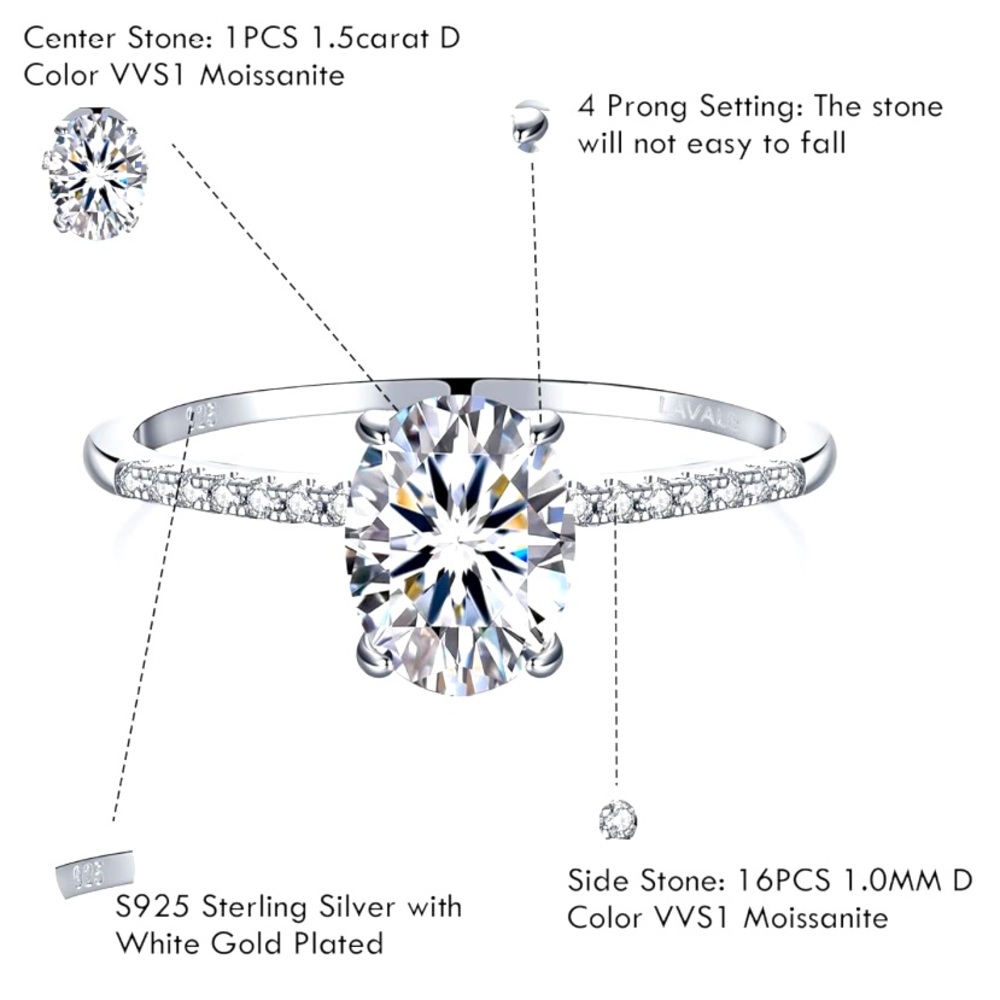 Solitaire Moissanite💍 1.5 Carats Halo Oval Cut Wedding Engagement Promis… - Picture 8 of 10